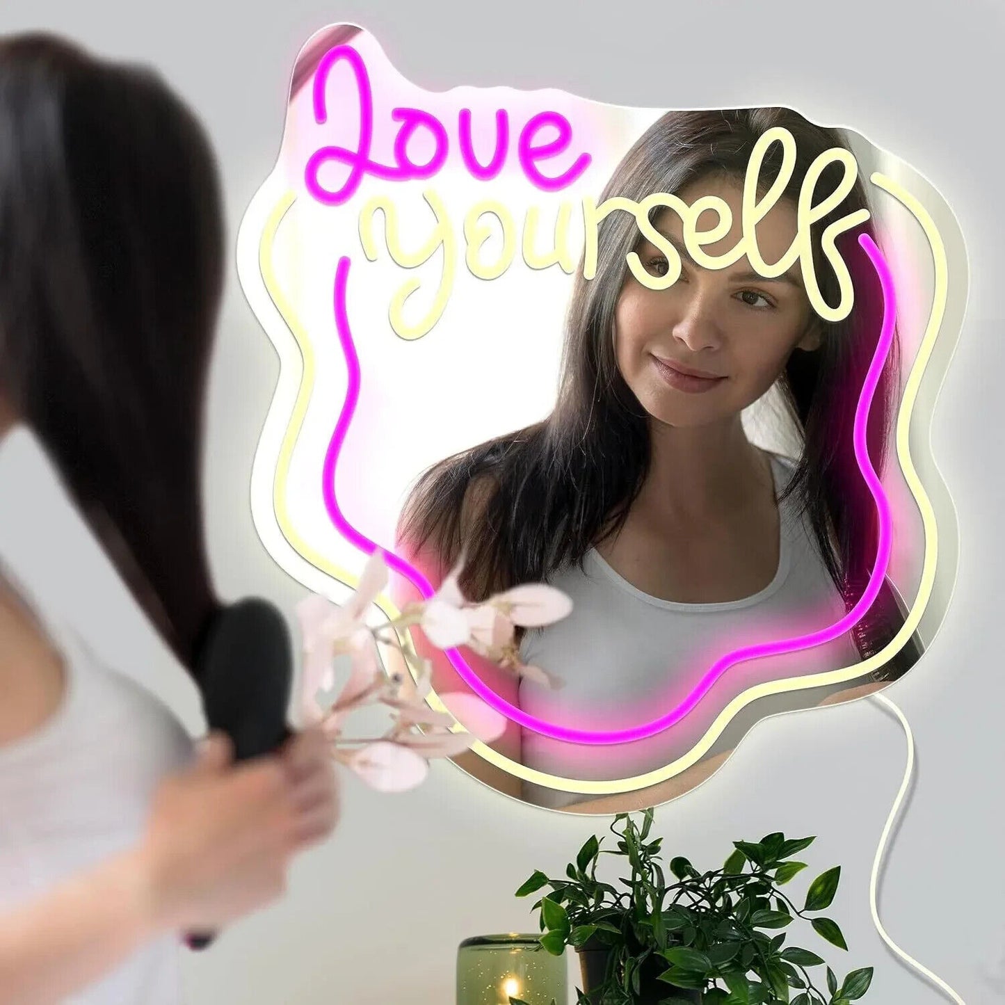 Love Yourself Mirror Light for Wall Wavy Neon Mirror LED Dimmable Light Gift