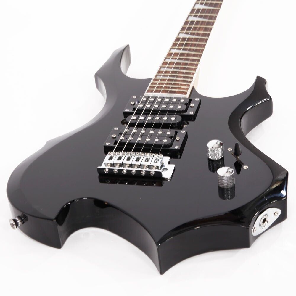 Glarry Flame 24-Frets Electric Guitar Full Set with Bag Pick Strap Tool Black