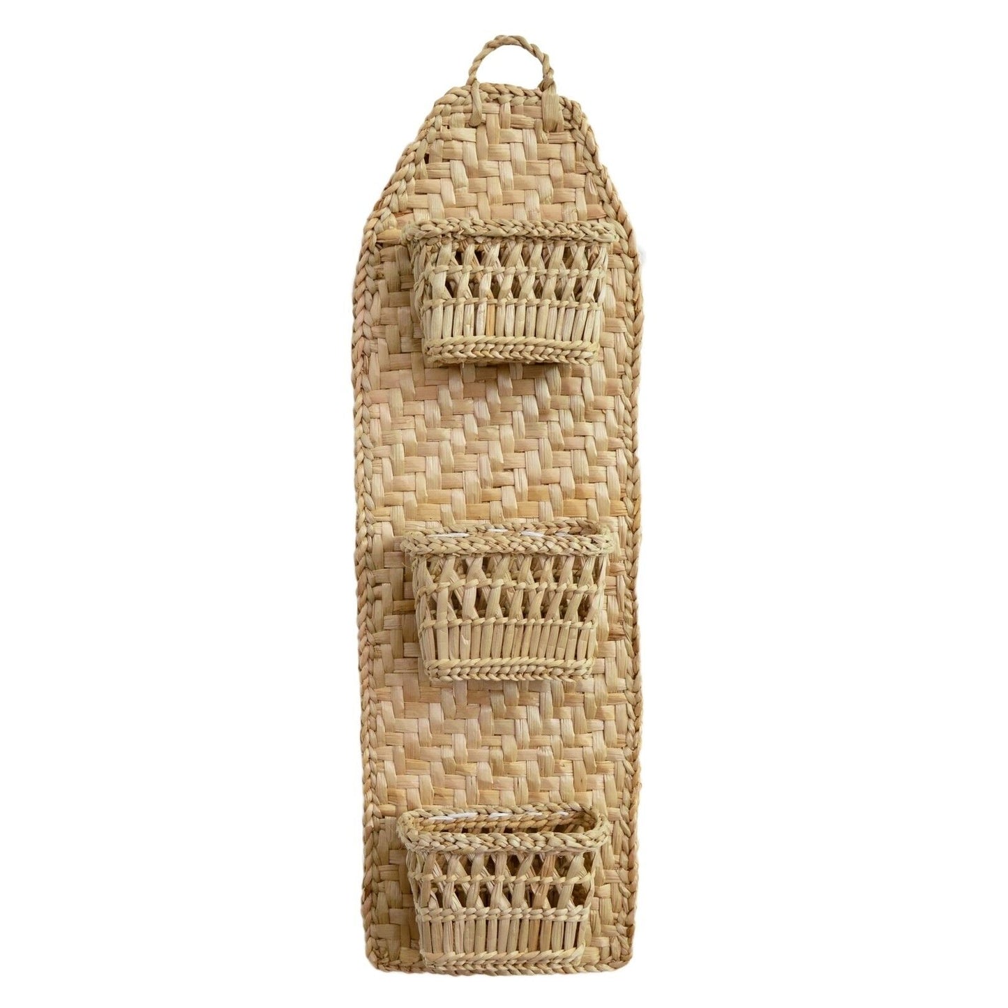 3 Tier Woven Handmade Hanging Hooks Organiser Storage Pocket Wardrobe Basket
