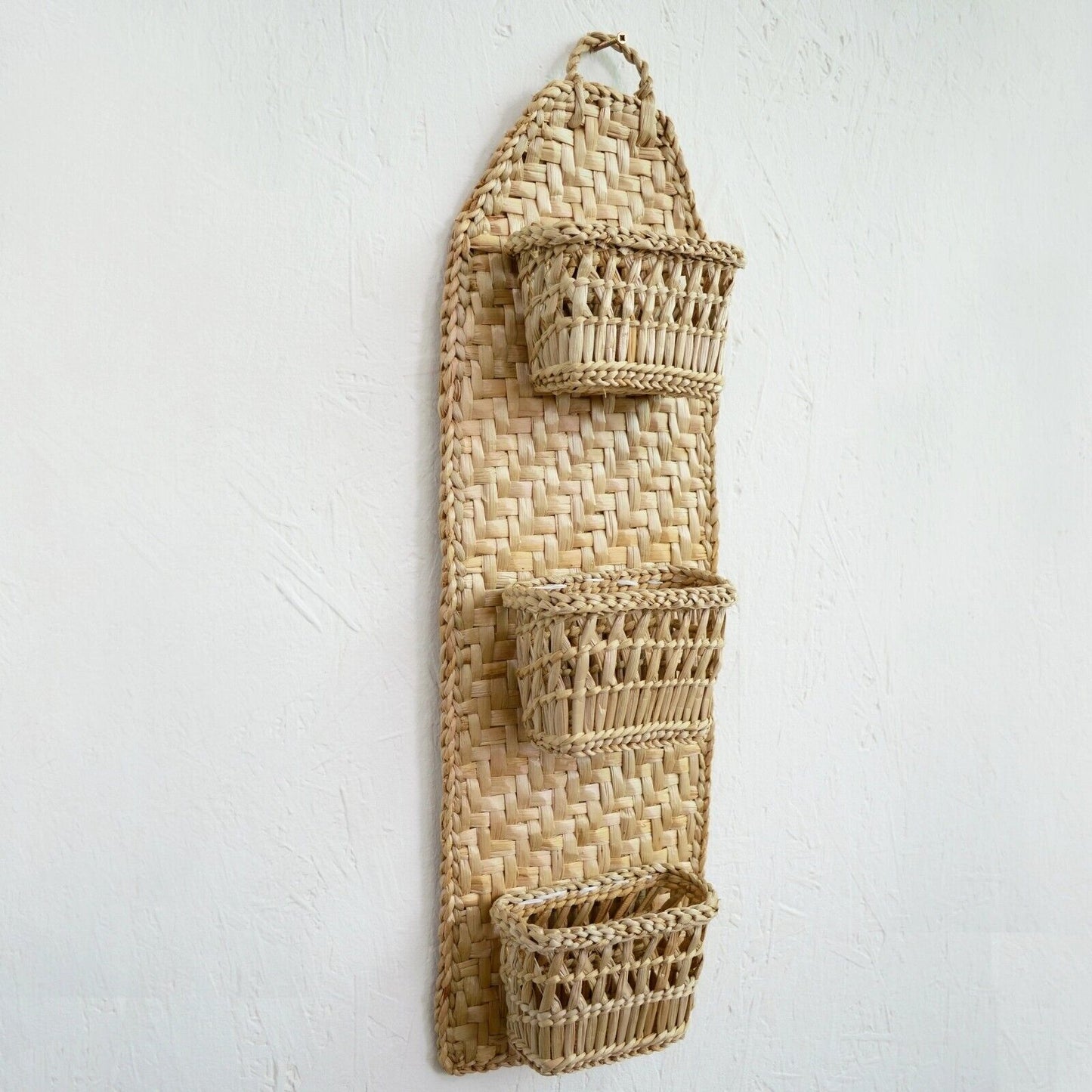3 Tier Woven Handmade Hanging Hooks Organiser Storage Pocket Wardrobe Basket