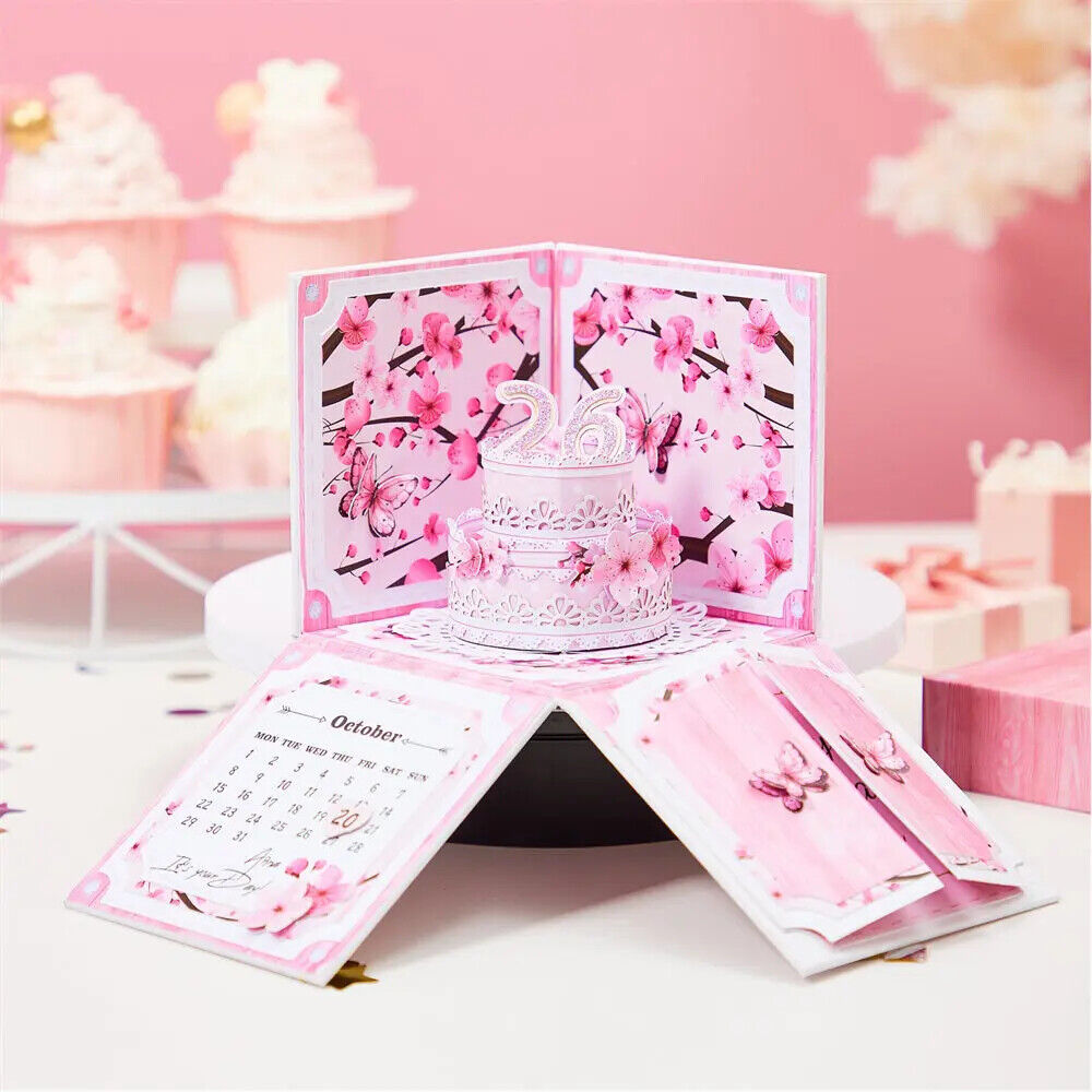 Personalized Birthday Exploding Surprise Box Card Custom Cherry Blossoms 3D Pop