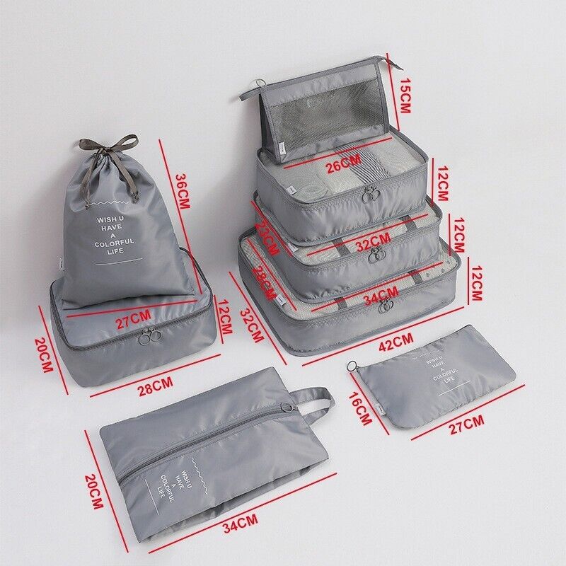 8 Pieces Organiser Set Luggage Suitcase Storage Bags Packing Travel Cubes UK