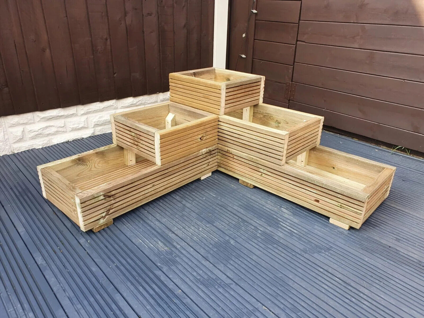 Handmade Tiered L Shape Corner Garden Wooden Decking Planter/Herb/Flower/Shrubs