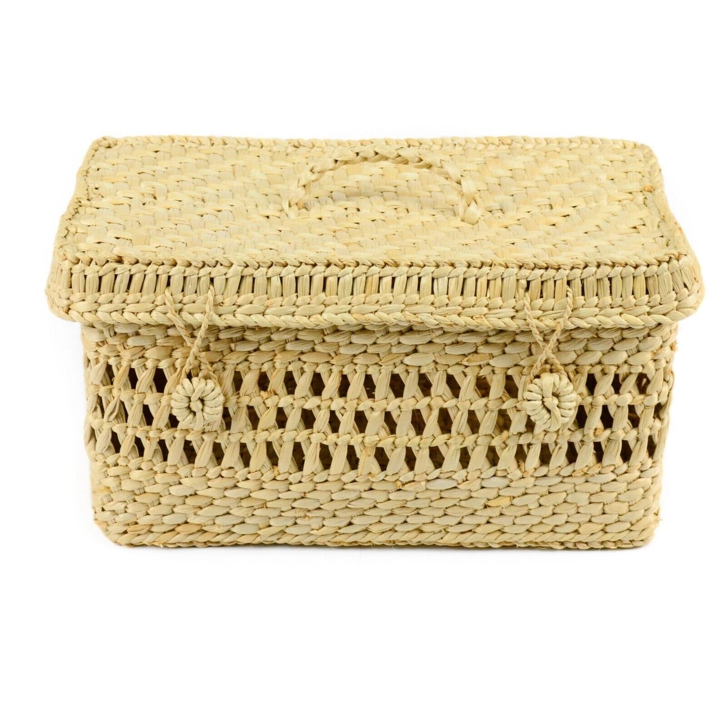 Handmade Seagrass Storage Basket Box With Lid Wicker Cosmetics Basket Large