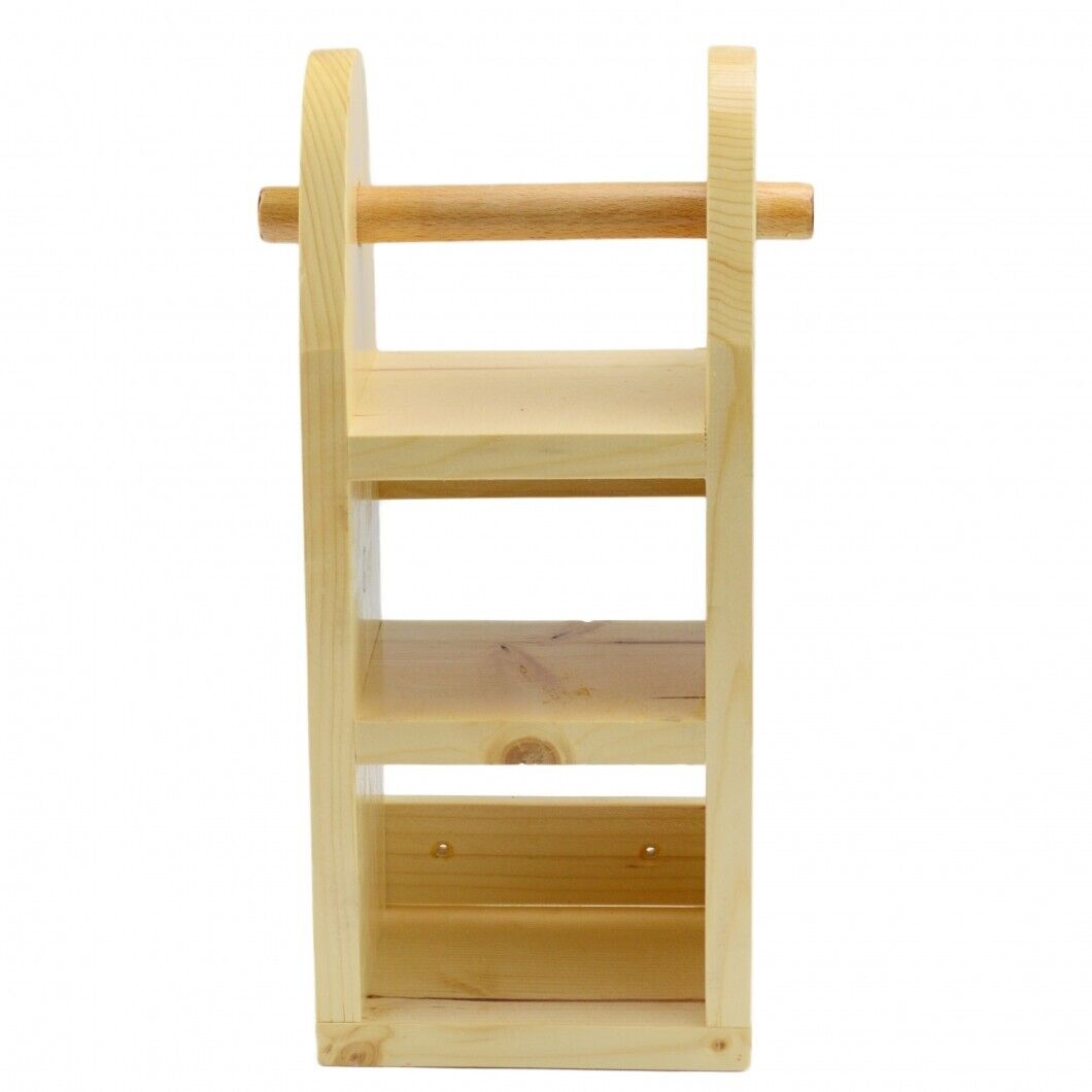 Wooden Toilet Paper Roll Holder Bathroom Storage Shelf Natural Wood Wall Mounted