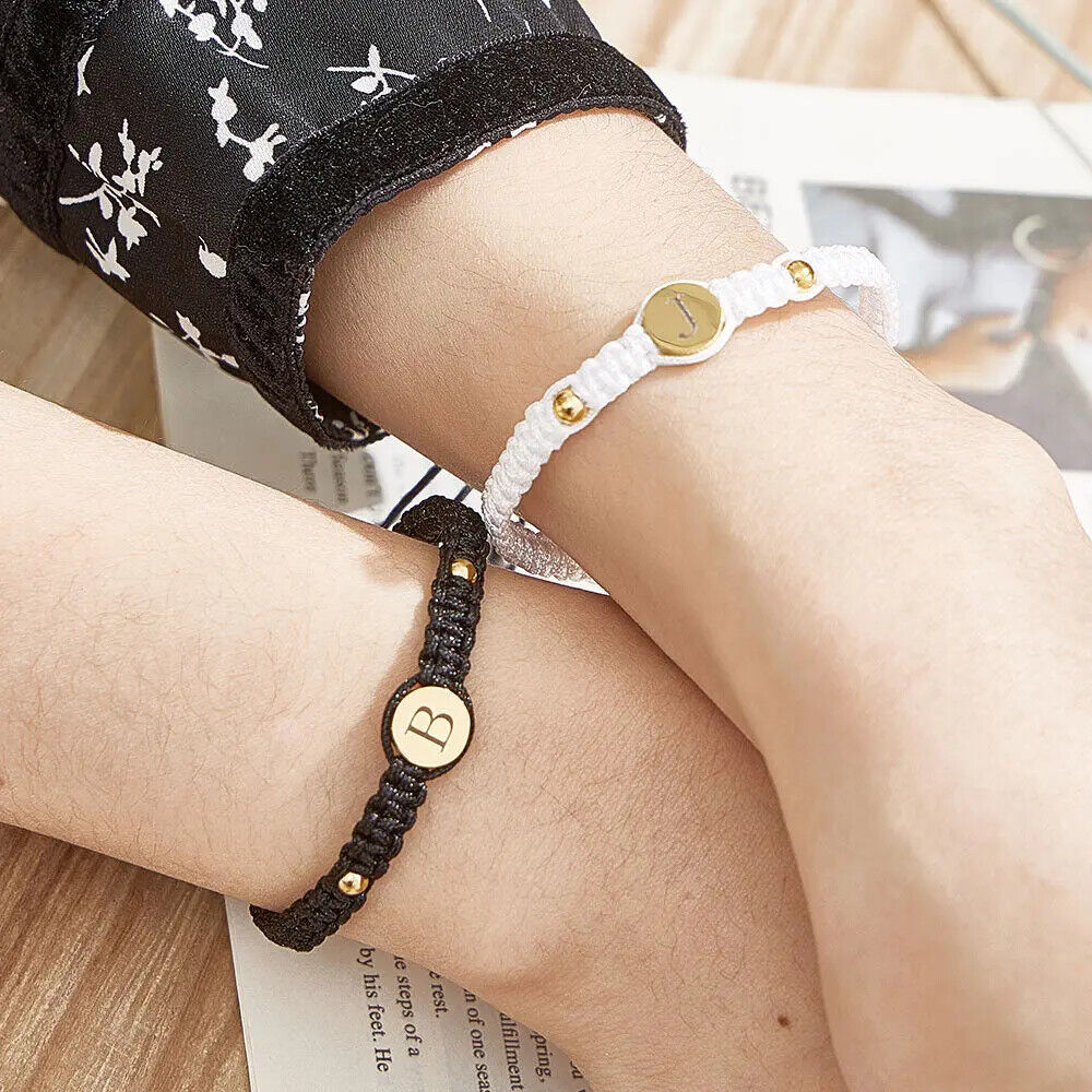 Personalised Couples Bracelets Custom Engraved Name Braided Bracelet Adjustable