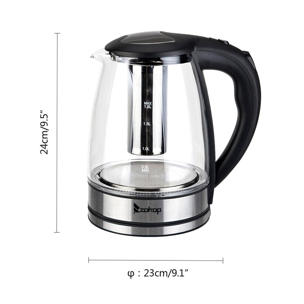 Electric Kettle 220V 2000W 1.8L LED Illuminate 360 Cordless Glass Kettle UK Plug