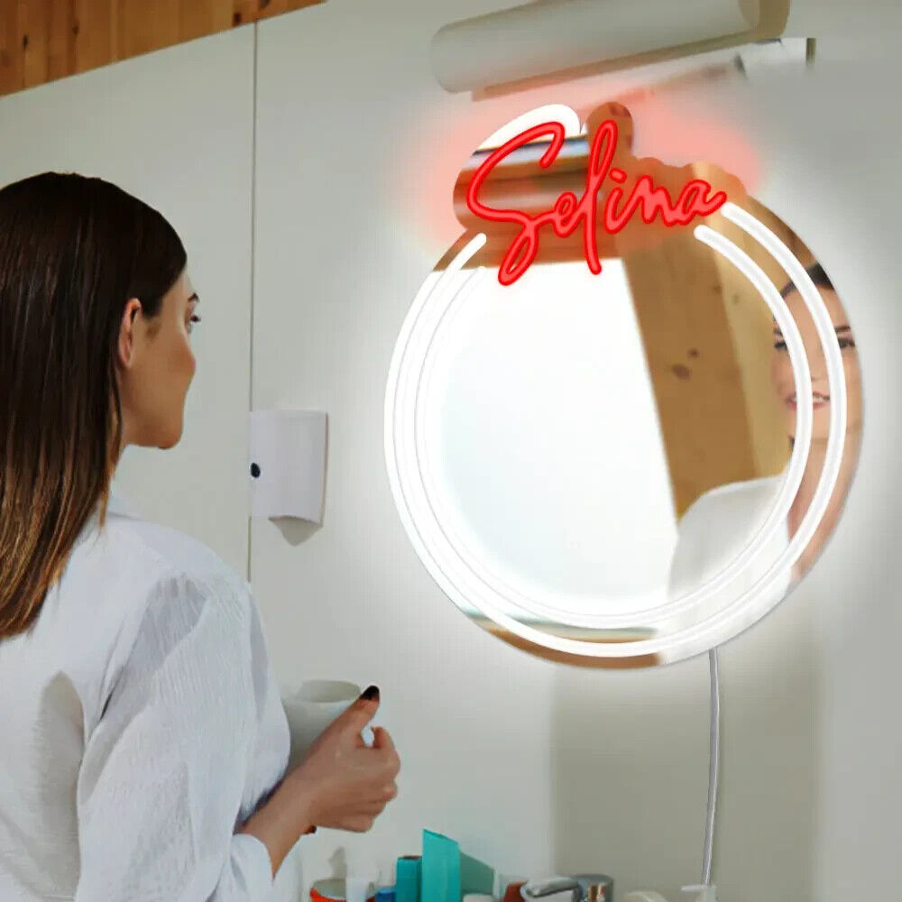 Personalised Name Mirror Sign, LED Custom Colour Dimmable Bathroom Sign