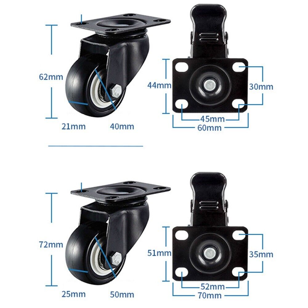 4 X Heavy Duty Swivel Castor Wheels Trolley 50mm Furniture Casters PU 200kg