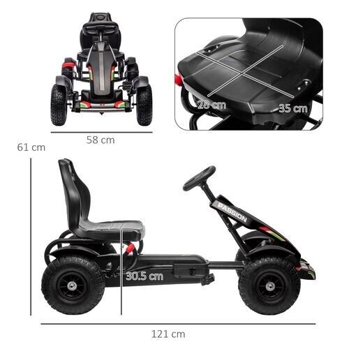 Children Pedal Go Kart w/ Adjustable Seat, Inflatable Tyres Kids Gift - Black