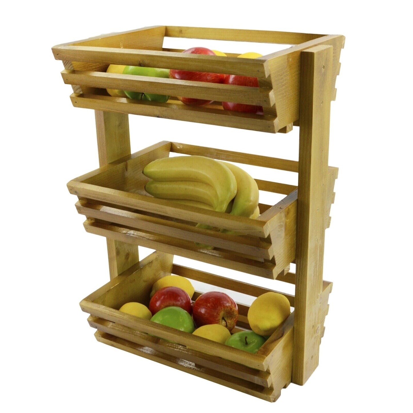 3 Tier Fruit Basket Handmade Natural Wood Holder Rack Vegetable Storage Stand