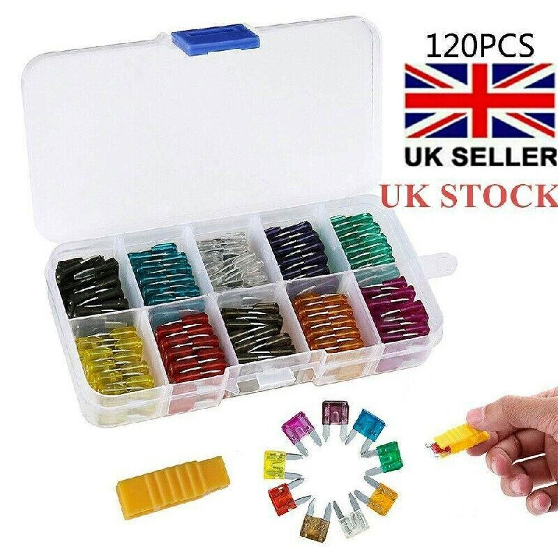 120Pcs Mini Blade Fuses Boxed Assorted Car Van Bike Fuse Set 5 10 15 20 25 30A
