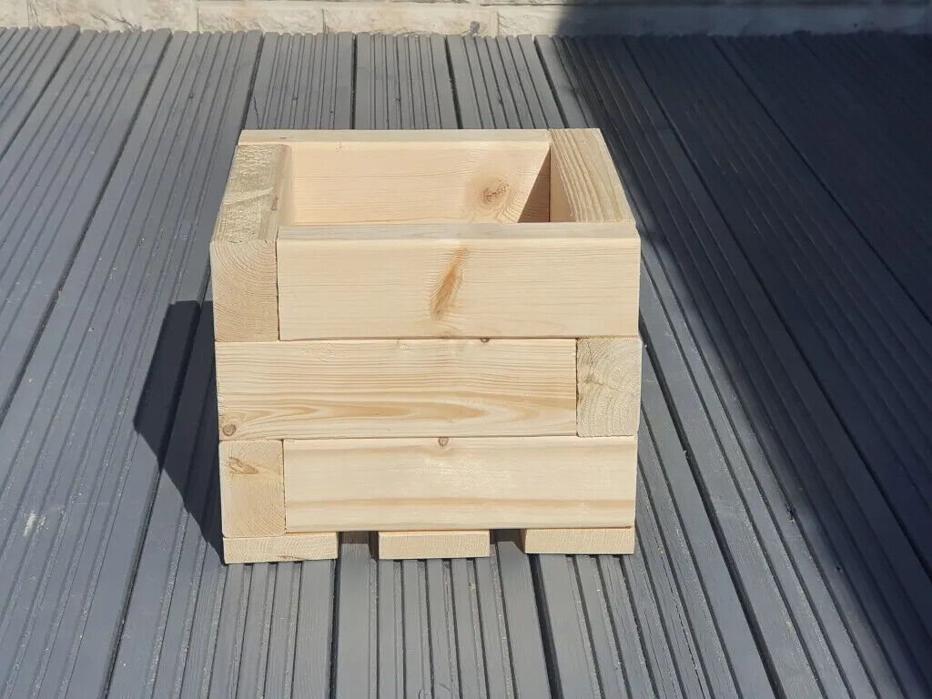 Handmade 25x 25cm Square Wooden Planter Garden Patio Trough Flower Plant Pot
