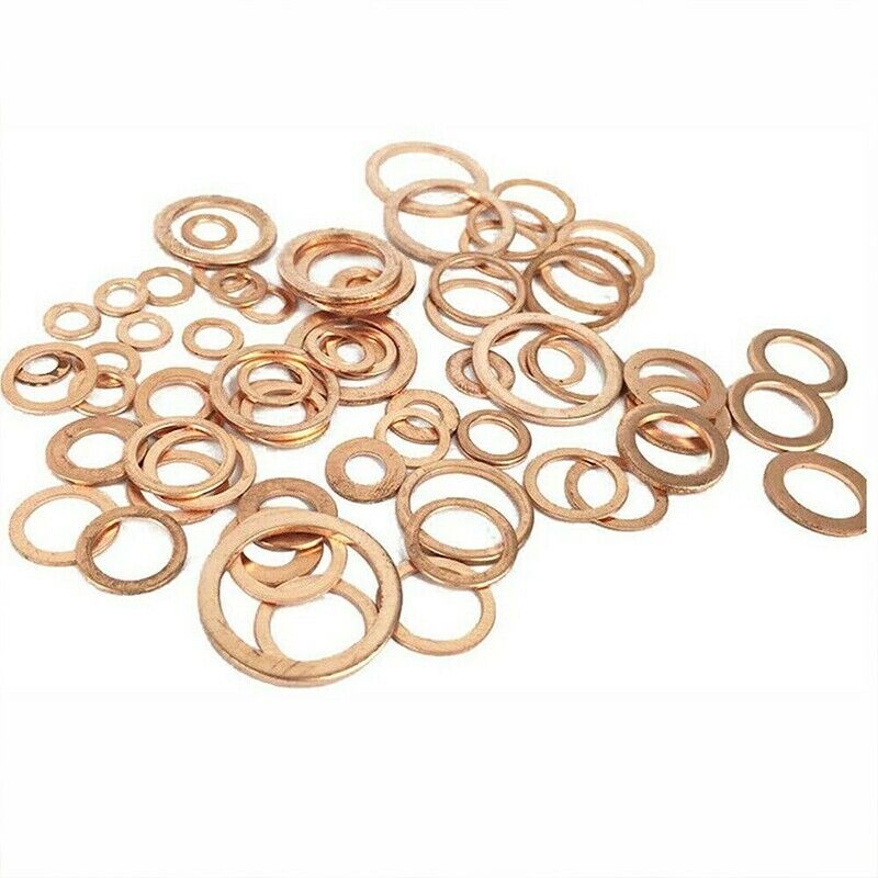 200 PC Assorted Washers Solid Copper Car Engine Crush Seal Flat Ring Gasket Set