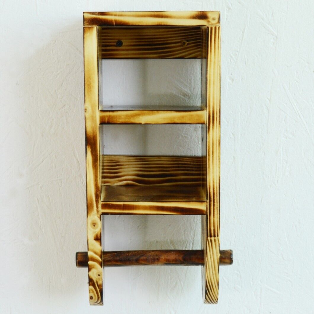 Wooden Toilet Paper Roll Holder Bathroom Storage Shelf Natural Wood Wall Mounted
