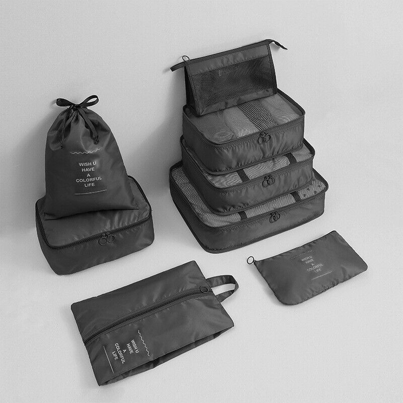 8 Pieces Organiser Set Luggage Suitcase Storage Bags Packing Travel Cubes UK