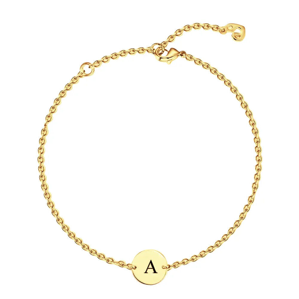Personalised Alphabet Anklet Bracelet Customised Engraving Stainless Steel