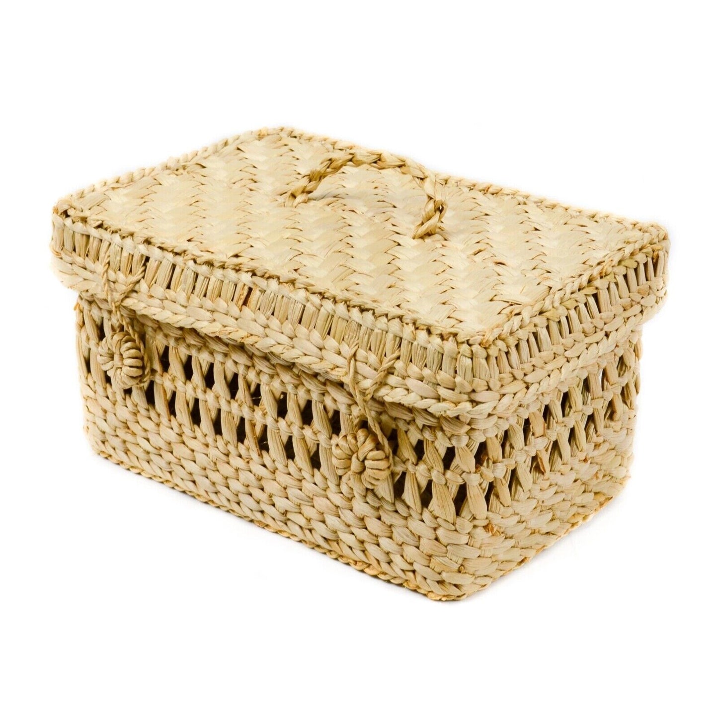 Handmade Seagrass Storage Basket Box With Lid Wicker Cosmetics Basket Large