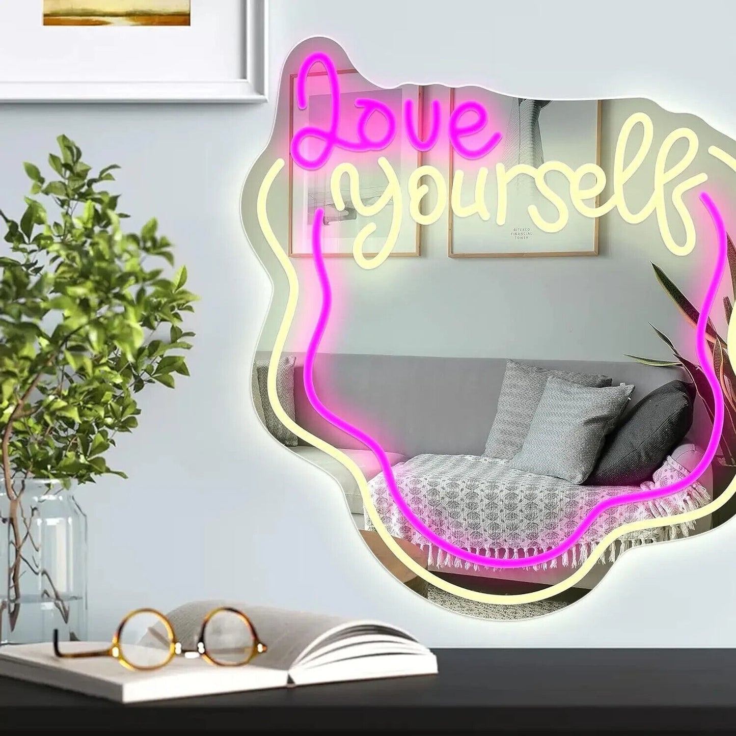 Love Yourself Mirror Light for Wall Wavy Neon Mirror LED Dimmable Light Gift