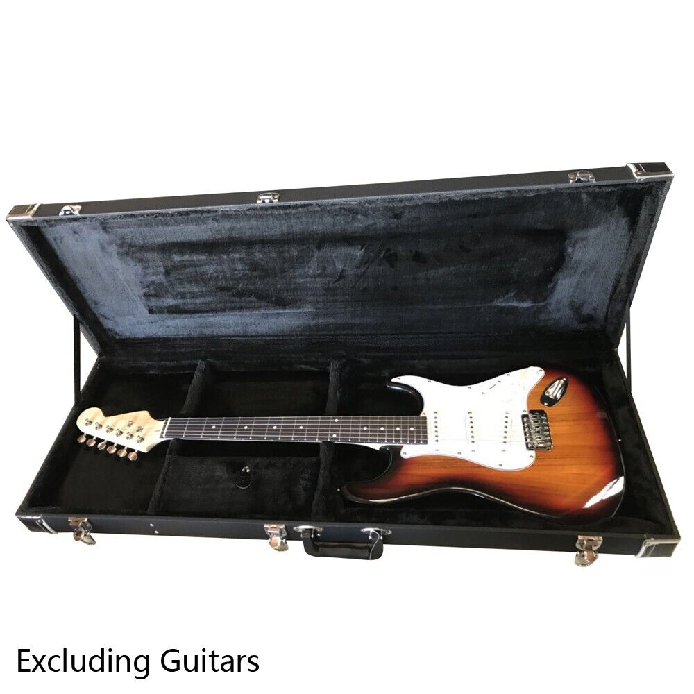 Glarry Microgroove Leather Electric Guitar Hardshell Case Black Square Lockable