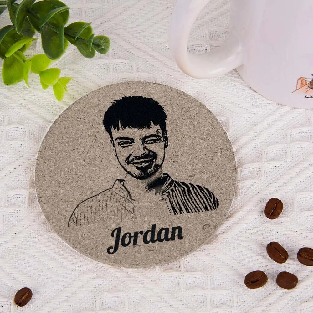 PERSONALISED Cork Round Coasters Personal Photo Unique Custom Kitchen Gift