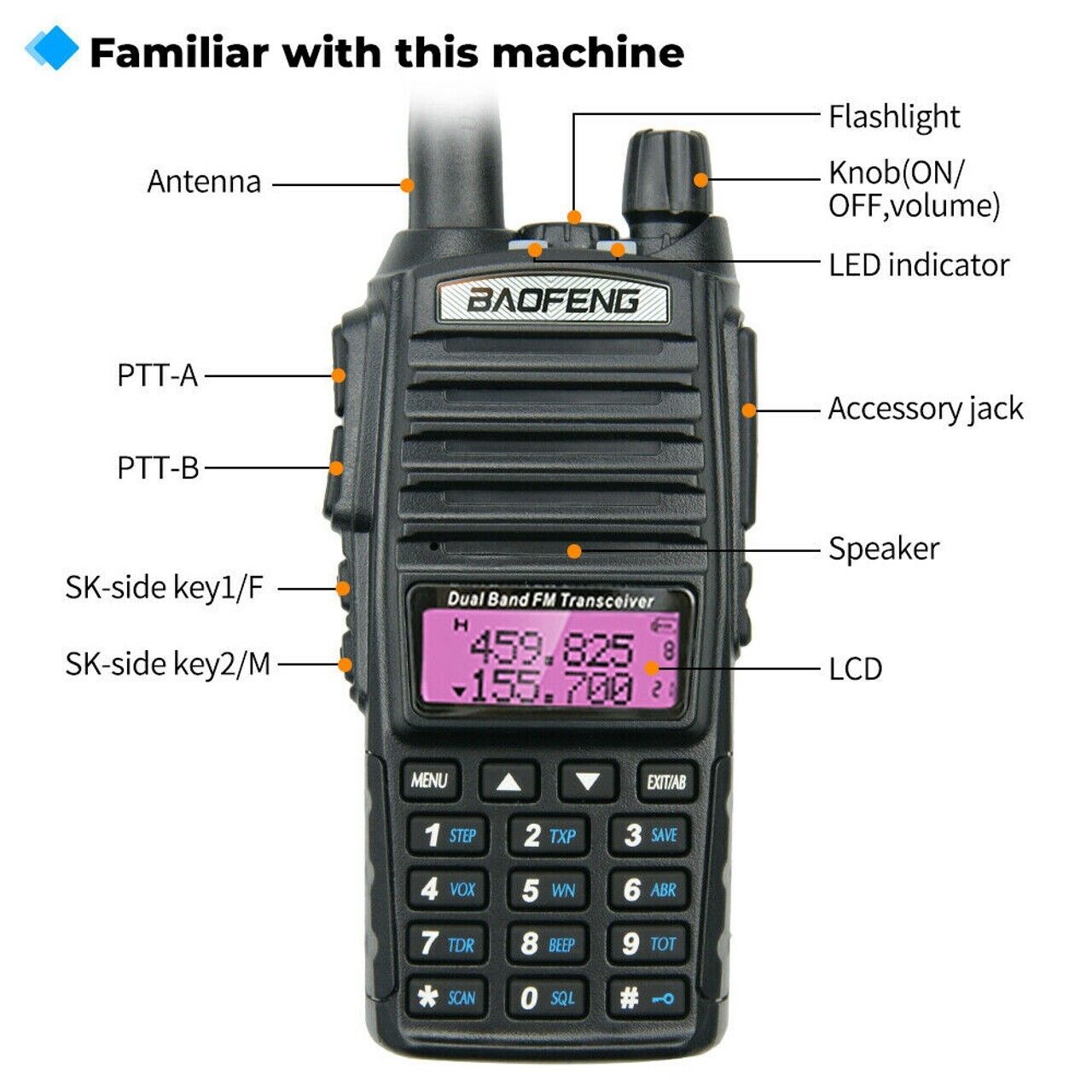 Upgraded BAOFENG UV-82 8W High Power Dual Band VHF/UHF Walkie Talkie + Earpiece