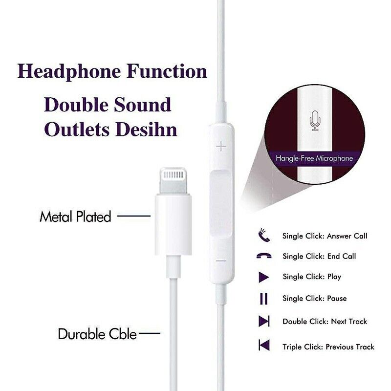 8 Pin Wired In Ear Headphones with Microphone, Bluetooth Earphones