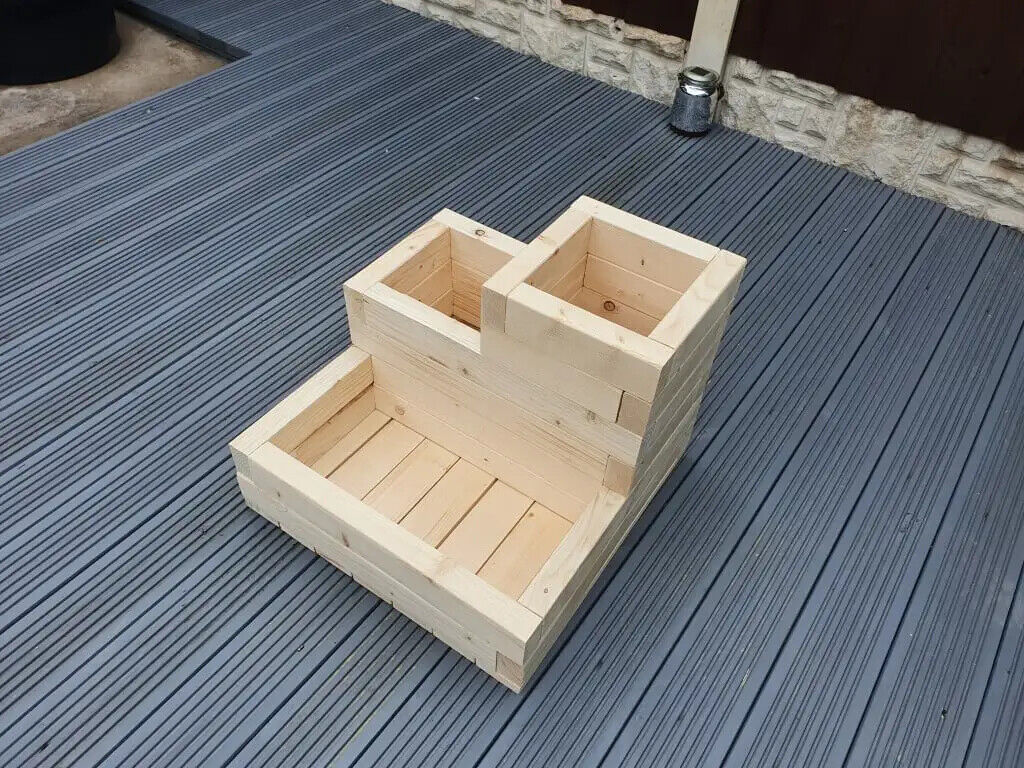 Handmade 3 TIER WOODEN TREATED GARDEN PLANTER 3 TIERED PLANT POT 50cm X 50cm