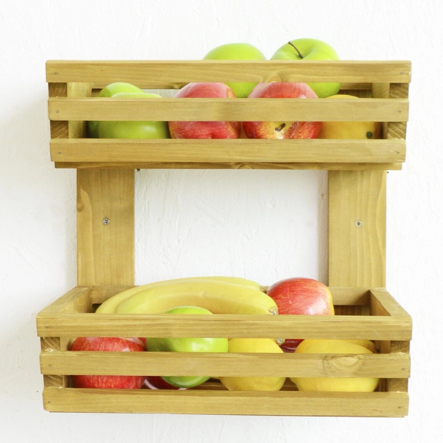2 Tier Fruit Basket Handmade Natural Wood Holder Rack Vegetable Storage Stand