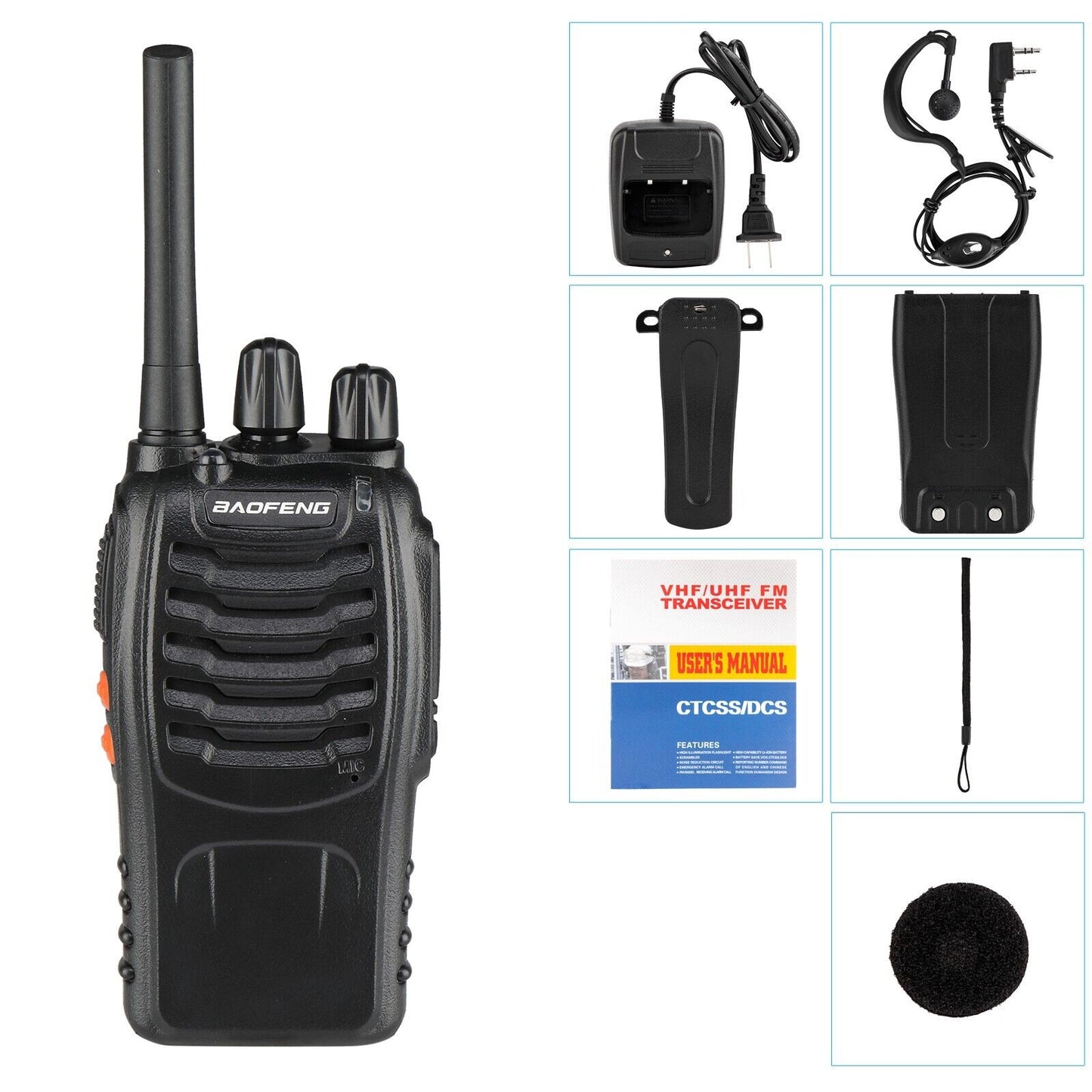 2x Baofeng BF-88e PMR446 Walkie Talkie Long Range Two Way Radio + Earpiece