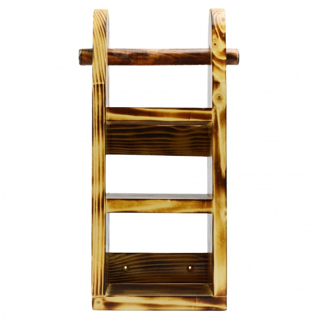 Wooden Toilet Paper Roll Holder Bathroom Storage Shelf Natural Wood Wall Mounted