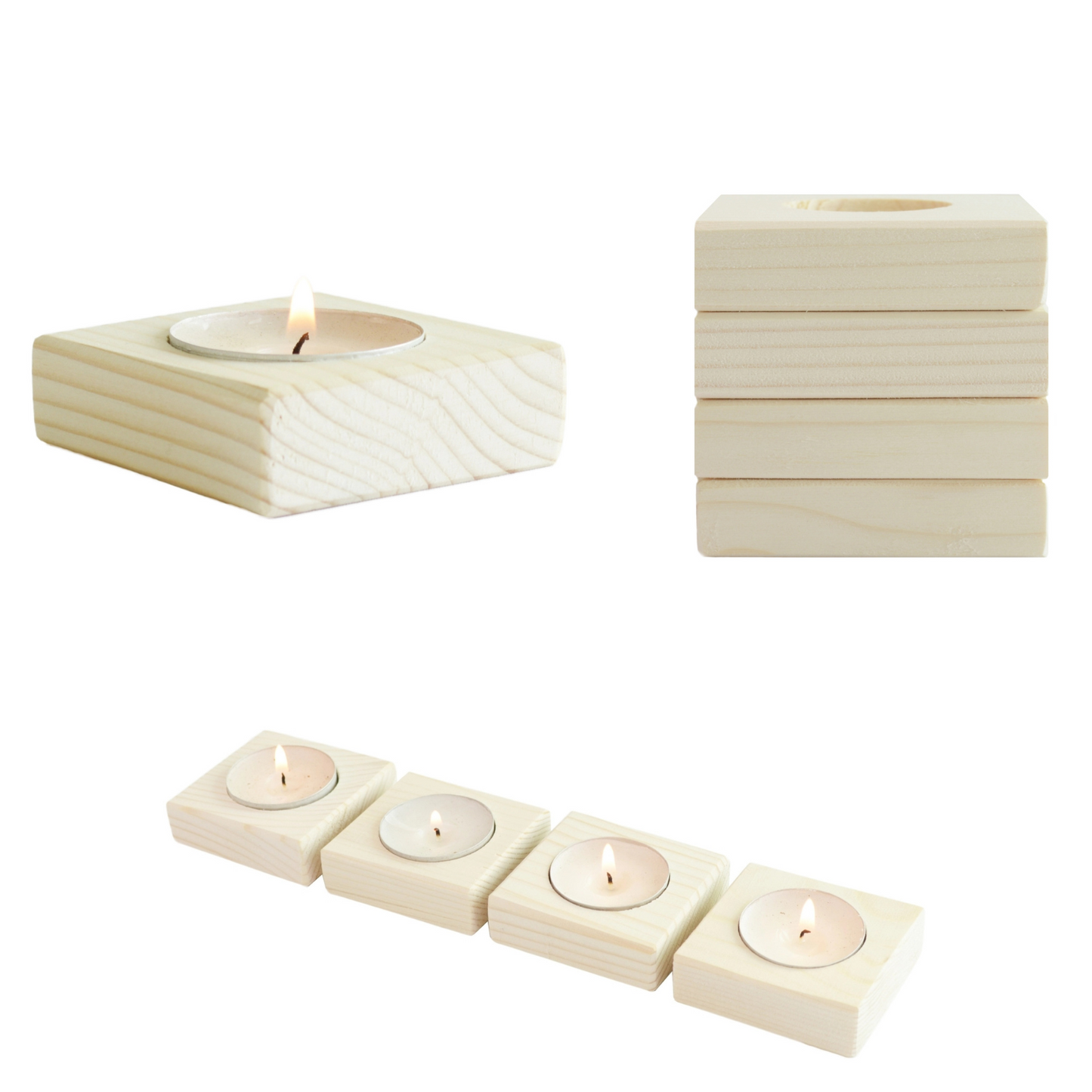 4 Tea Light Candle Holder Table Centerpiece Christmas Wedding Decorative Wood