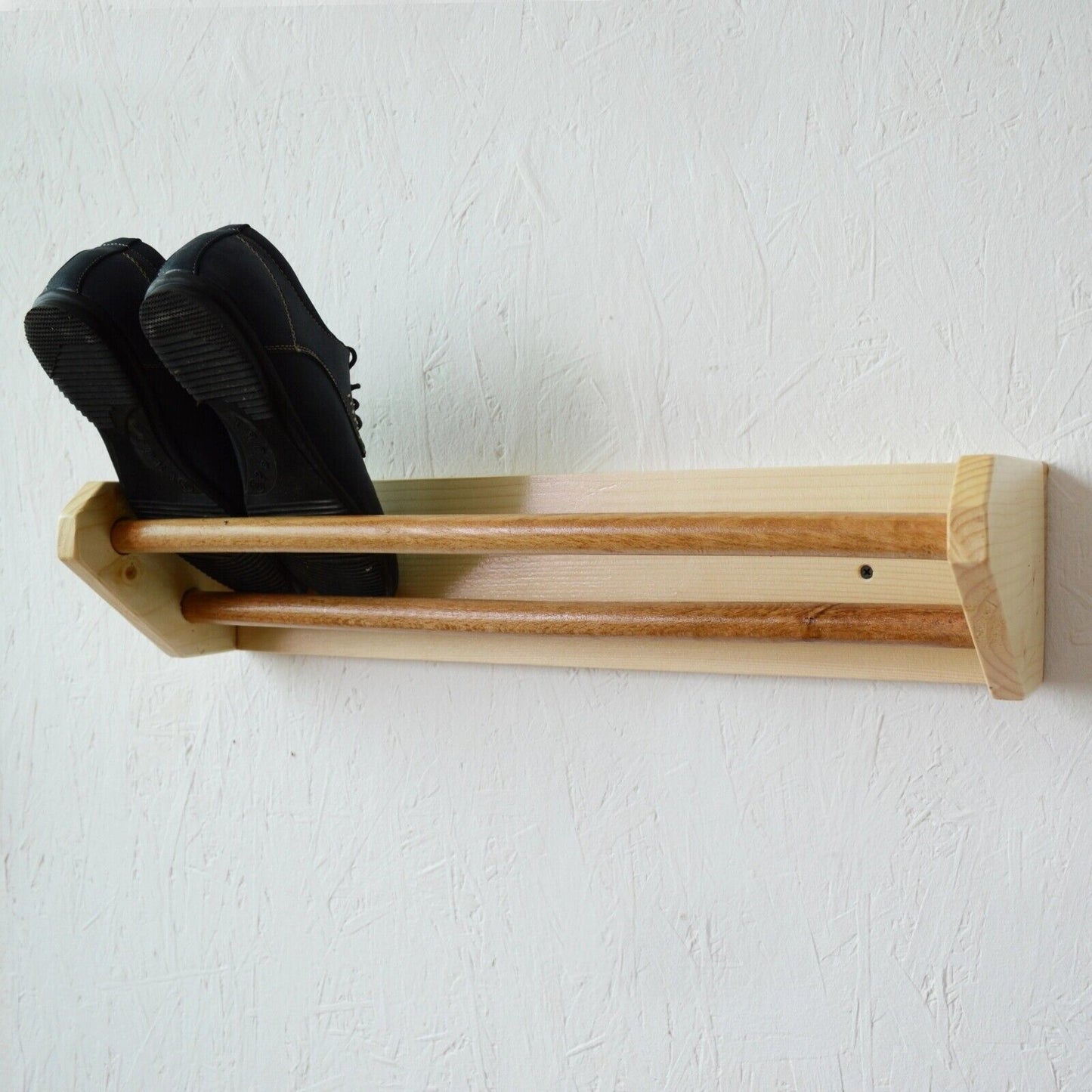 Wall Mounted Floating Shoe Footwear Rack Organizer Wooden Storage Shelf Stand