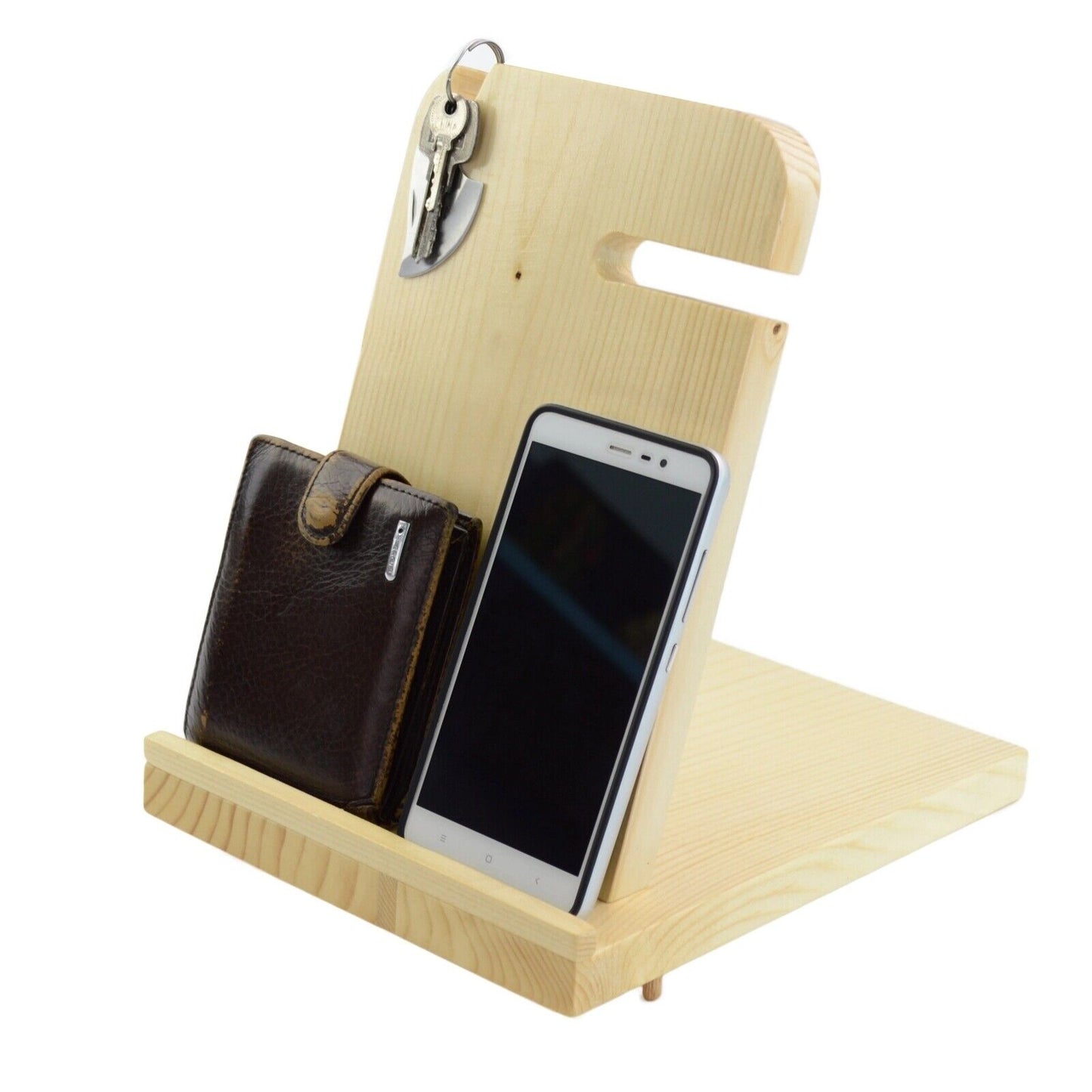 Wood Phone Docking Station - Desk Organizer - Key Holder - Wallet Stand - Watch
