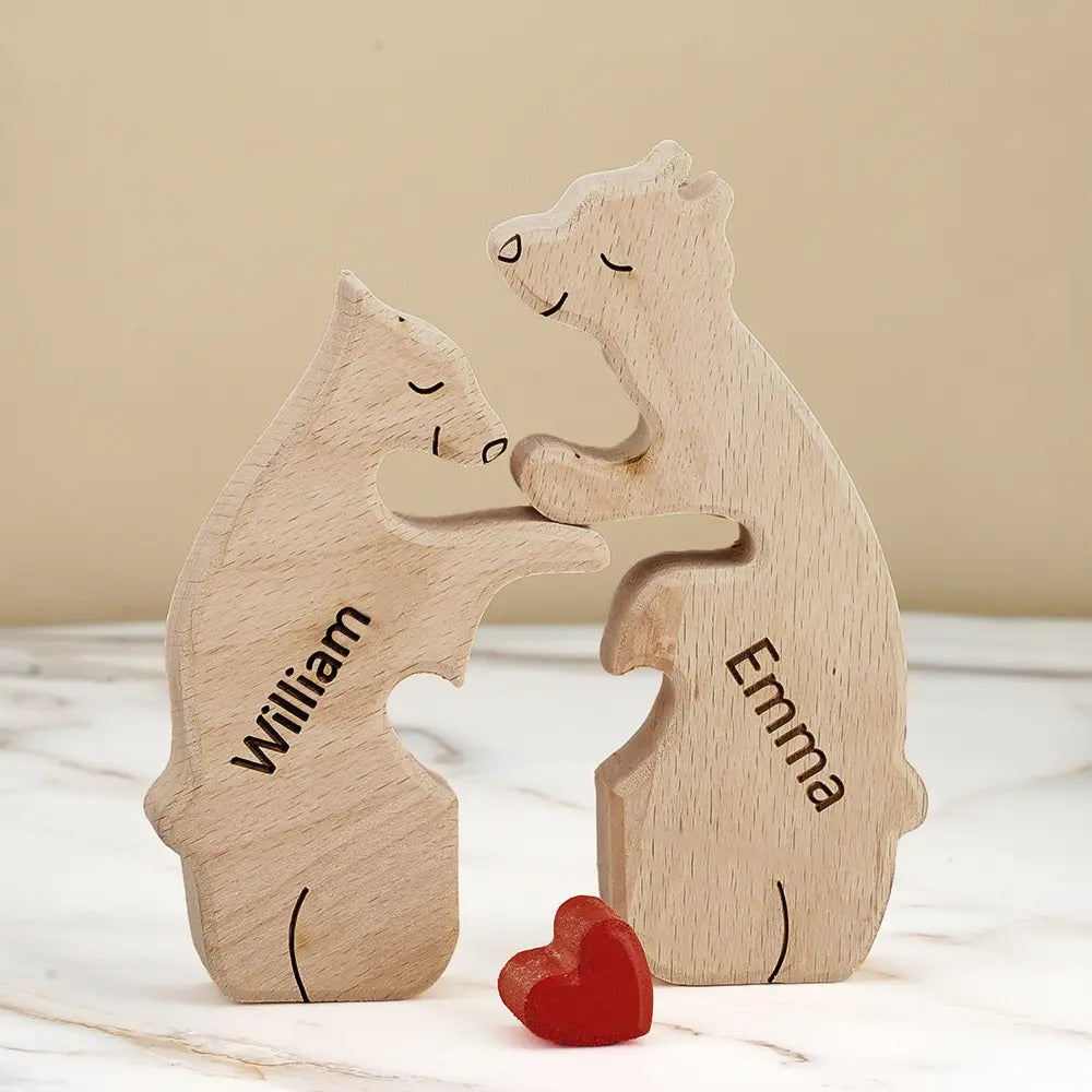 Personalized Bear Family Names Wooden Handmade Art Puzzle Gift for Family Home