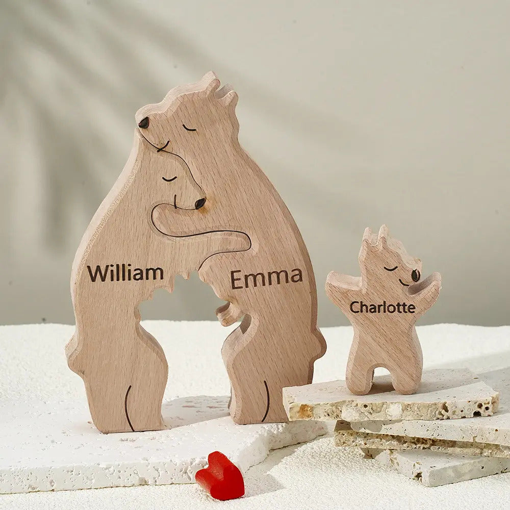 Personalized Bear Family Names Wooden Handmade Art Puzzle Gift for Family Home