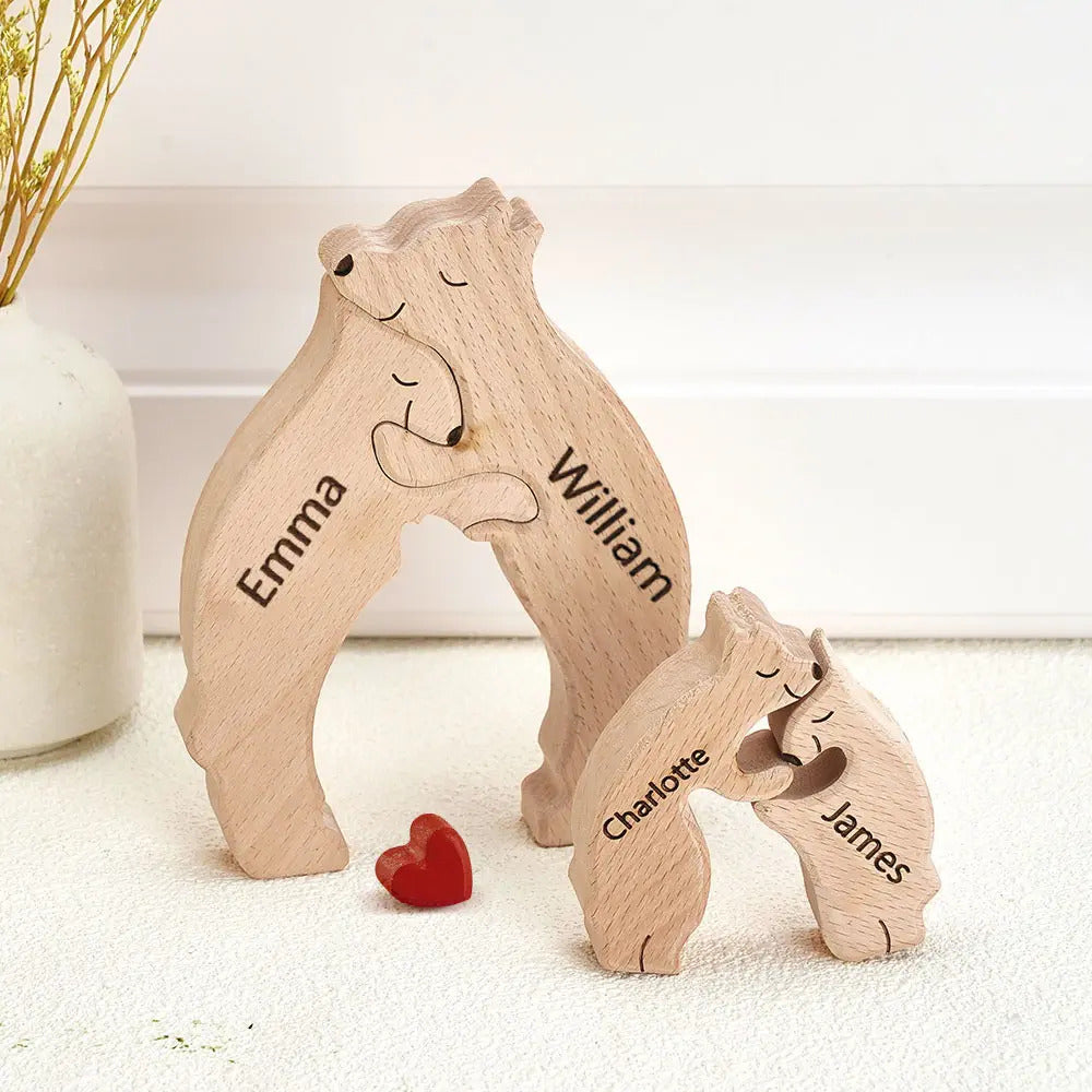 Personalized Bear Family Names Wooden Handmade Art Puzzle Gift for Family Home