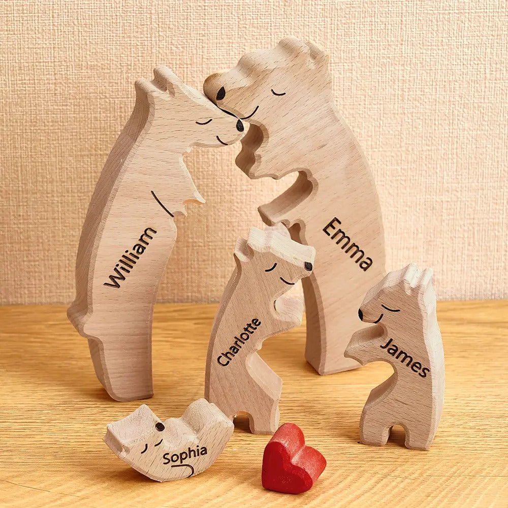 Personalized Bear Family Names Wooden Handmade Art Puzzle Gift for Family Home