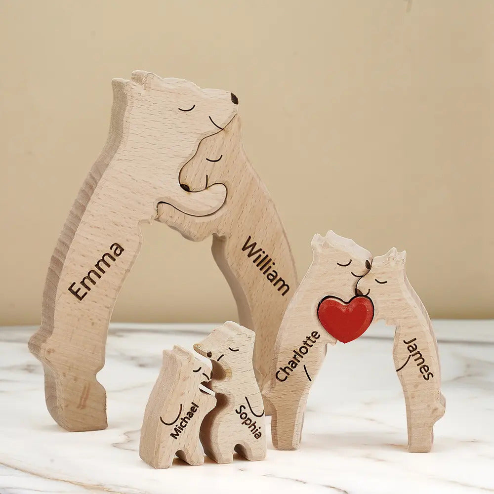 Personalized Bear Family Names Wooden Handmade Art Puzzle Gift for Family Home