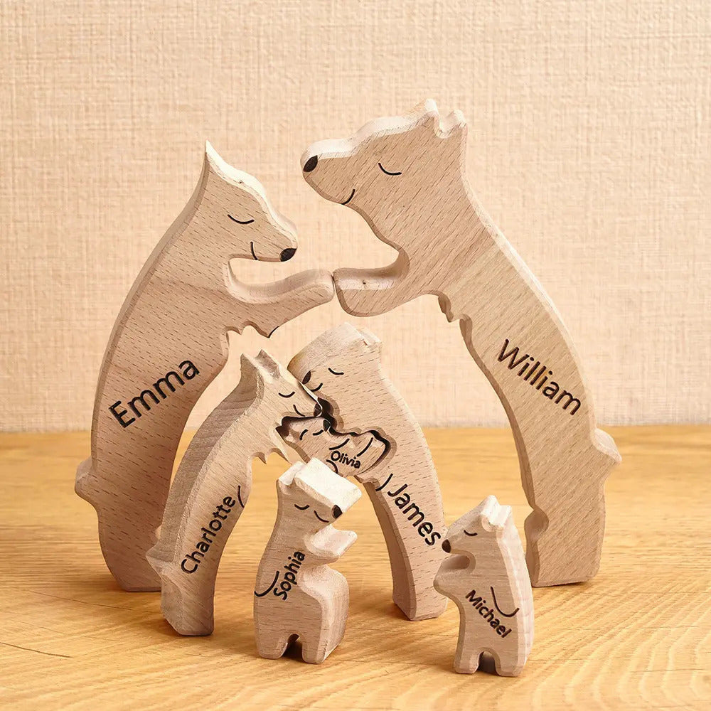 Personalized Bear Family Names Wooden Handmade Art Puzzle Gift for Family Home