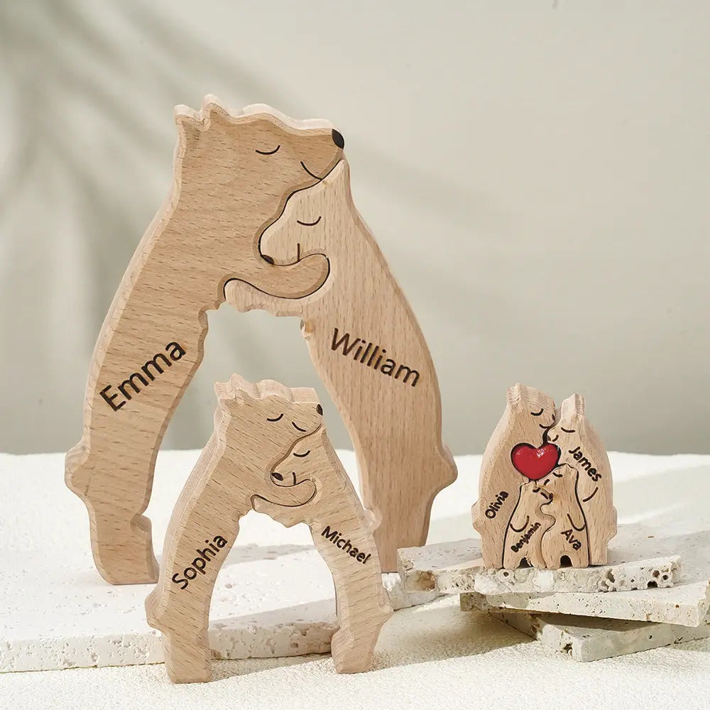 Personalized Bear Family Names Wooden Handmade Art Puzzle Gift for Family Home