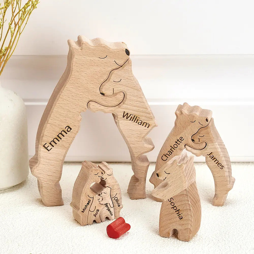 Personalized Bear Family Names Wooden Handmade Art Puzzle Gift for Family Home