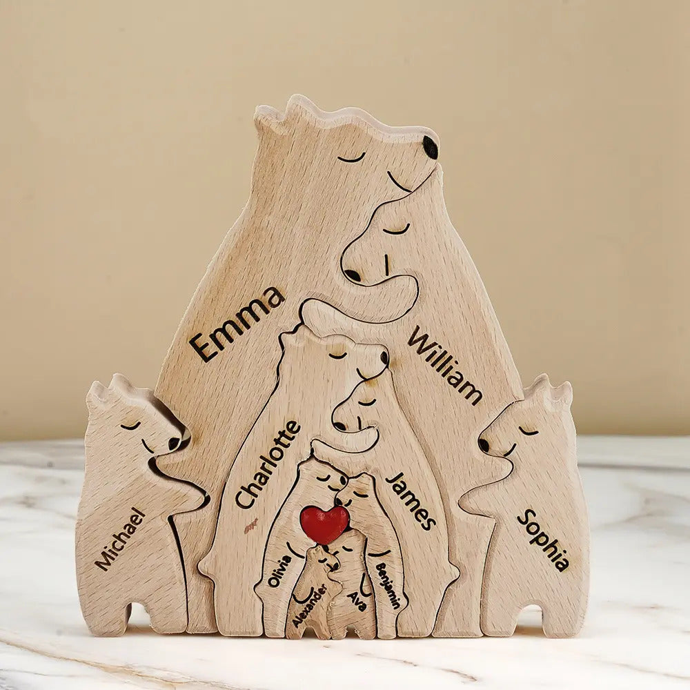 Personalized Bear Family Names Wooden Handmade Art Puzzle Gift for Family Home