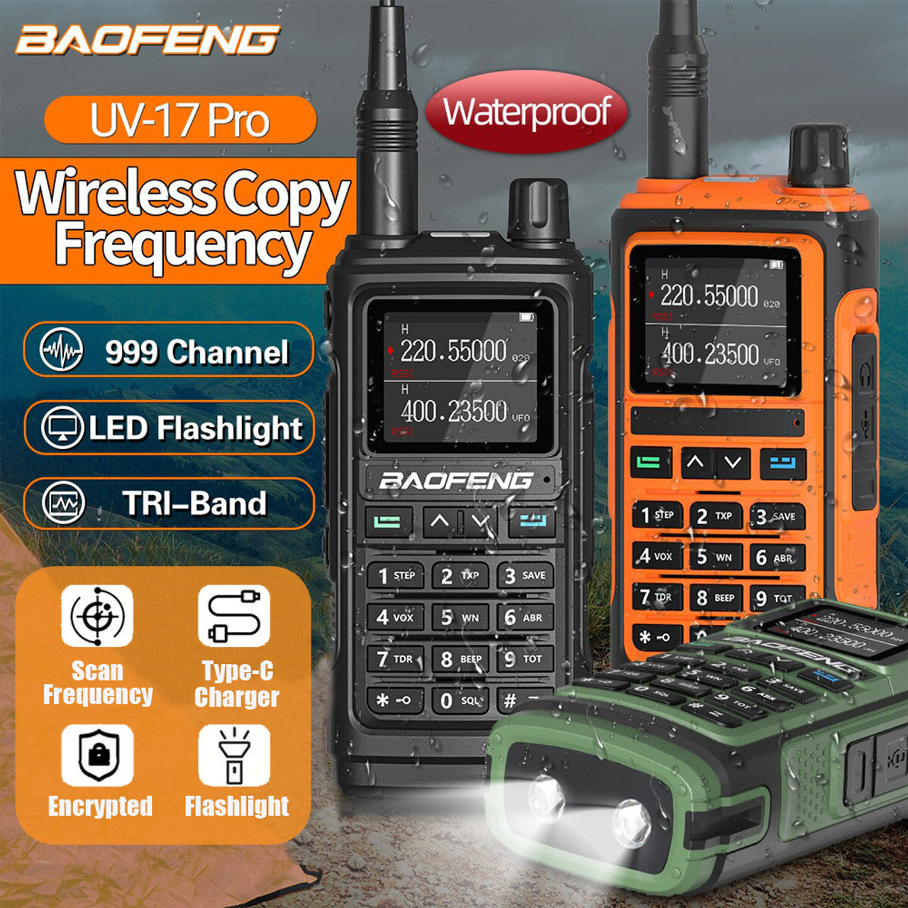 Baofeng 2023 UV-17 Pro 1800mAH 999 Channels Talkie UHF/VHF 5W Long Range Radio