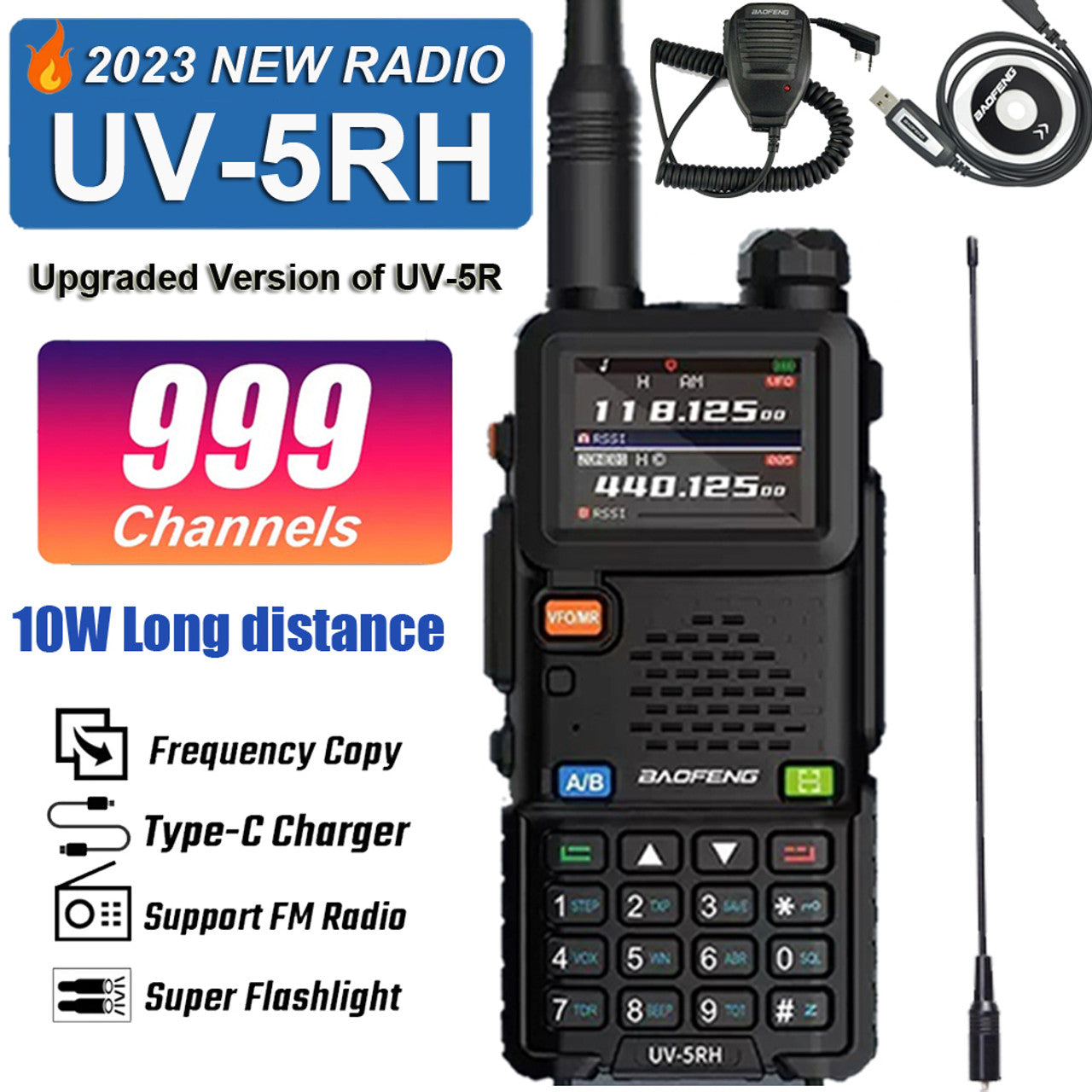 Baofeng UV 5RH PRO Waterproof Walkie Talkie UHF/VHF 1W Long Range Radio