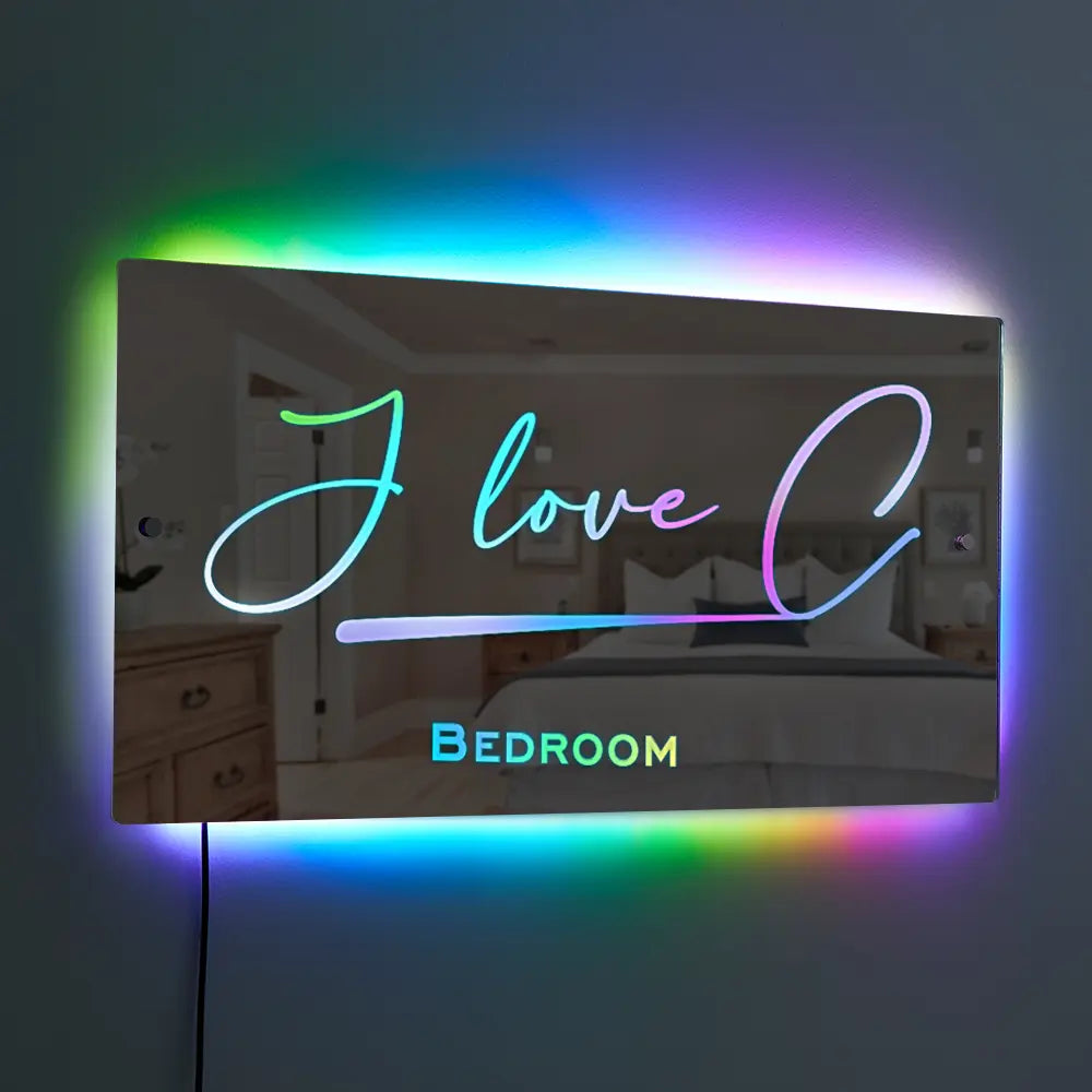 Personalised Name Mirror Sign, LED Custom Illuminated Light Up Bedroom Sign