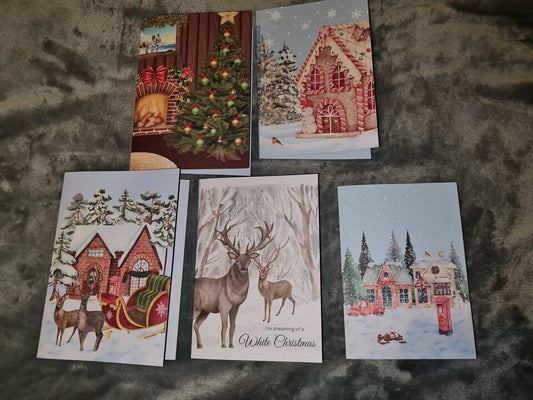 Pack of 10 Christmas Cards Winter Scenery Professionally Designed With Envelopes