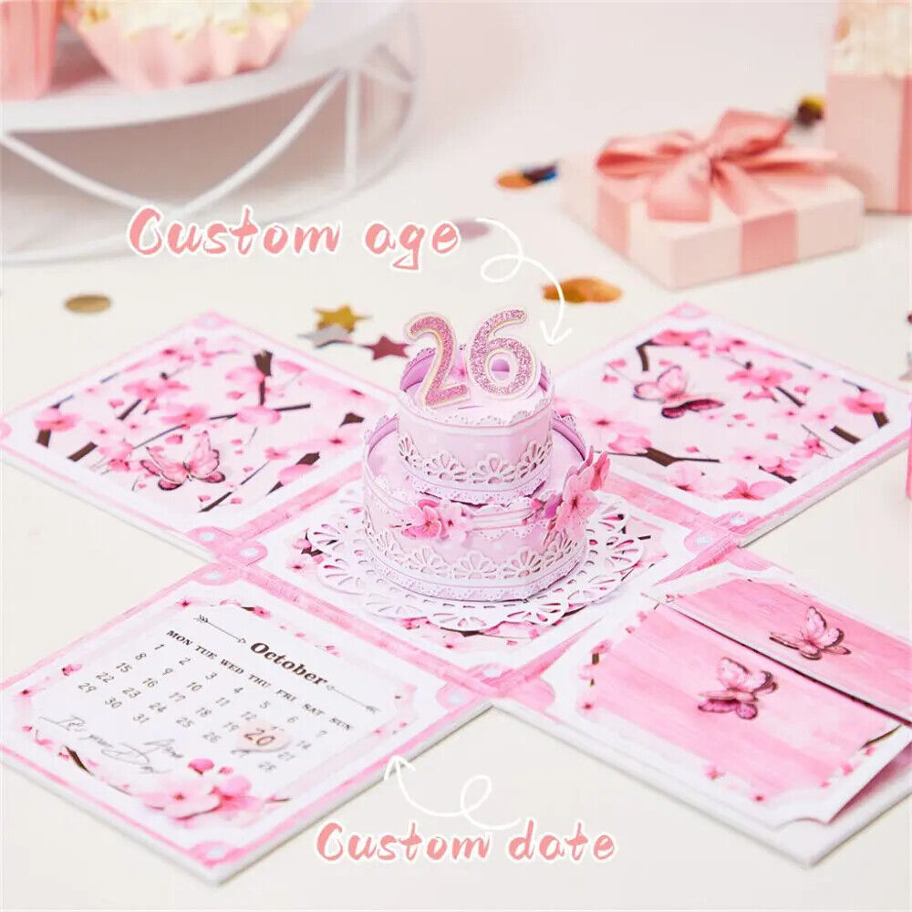 Personalized Birthday Exploding Surprise Box Card Custom Cherry Blossoms 3D Pop