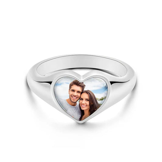 Photo Engraved Heart Ring Personalised With Image Birthday Womens Jewellery Gift