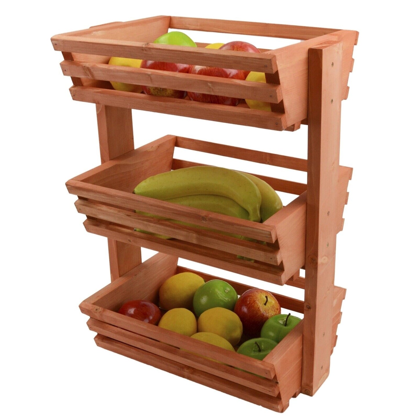 3 Tier Fruit Basket Handmade Natural Wood Holder Rack Vegetable Storage Stand